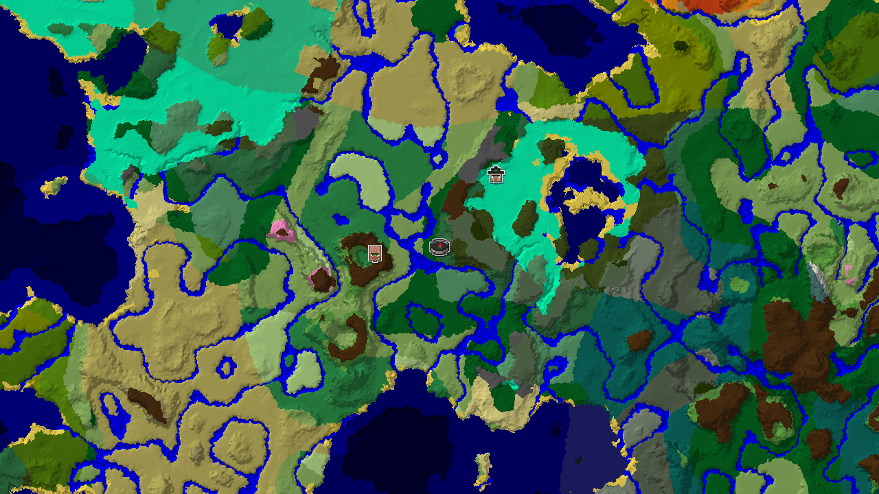 A 2D biome map centered on spawn, showing Birch Forest, Plains, and a village marker to the west.