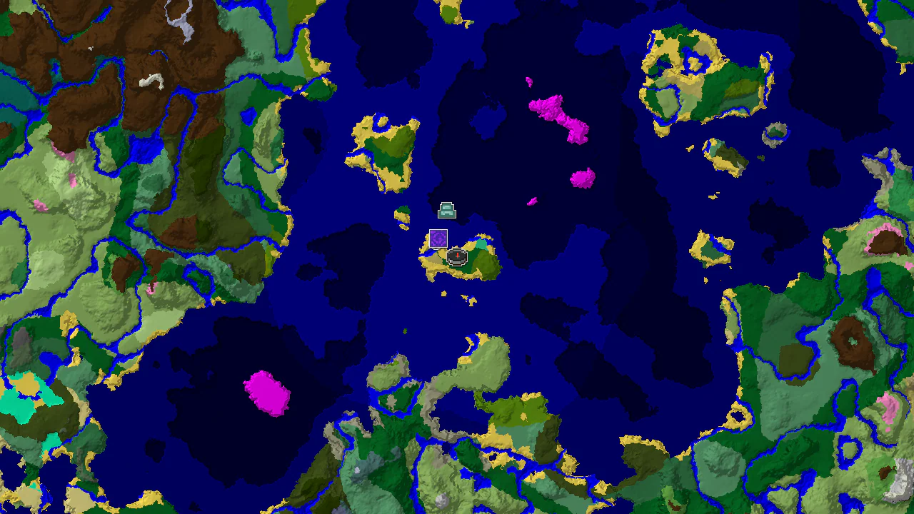 A 2D top-down biome map centered on the spawn point (344, -184) in a forest, with markers for a ruined portal and shipwreck to the southwest.