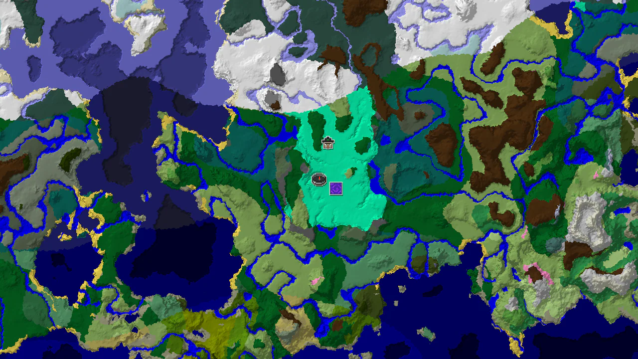 A 2D biome map centered on the spawn point in a swamp, showing nearby Windswept Hills and the location of a Ruined Portal.