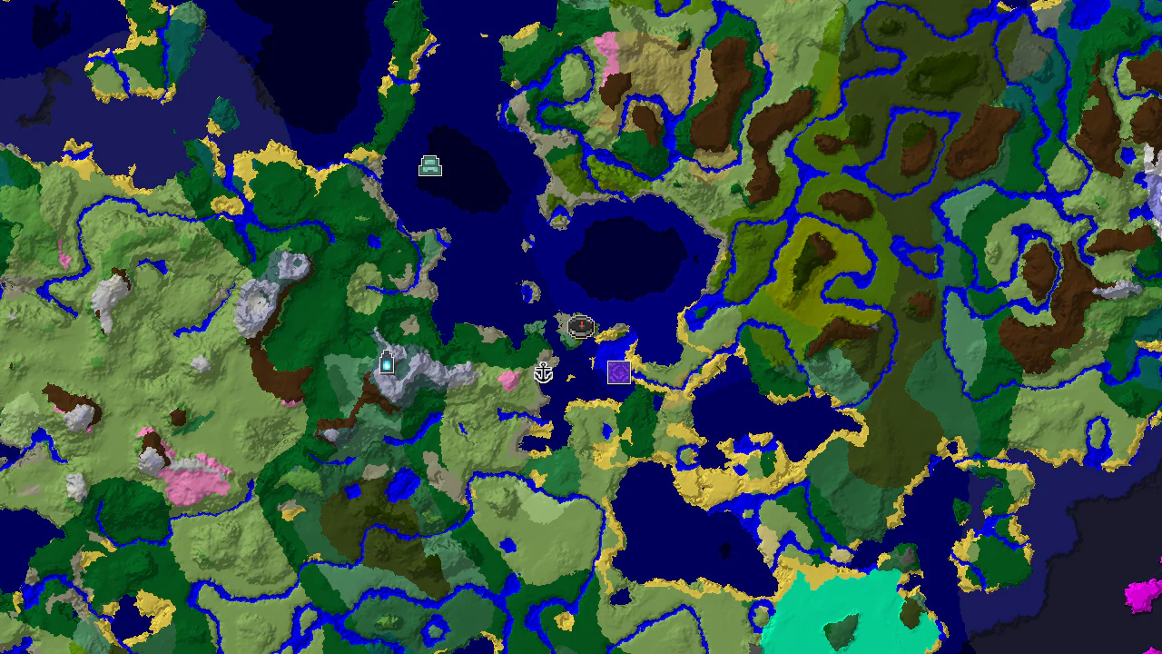 A top-down 2D biome map centered on the spawn point, showing Sparse Jungle, Ocean, Forest, and Plains biomes, with markers for a nearby Ruined Portal and Shipwreck.