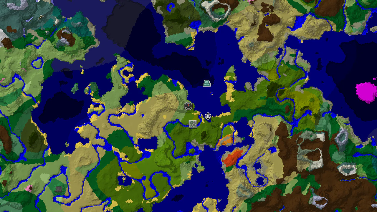 A 2D map centered on spawn, showing plains, sparse jungle, lukewarm ocean, and a jungle temple marker.