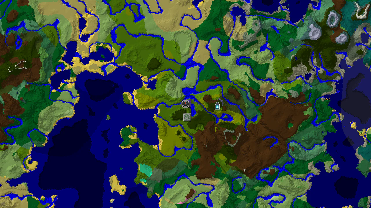 A top-down 2D biome map centered on spawn, showing jungle, sparse jungle, and river biomes, with markers for a Ruined Portal, Jungle Temple, and Ancient City.