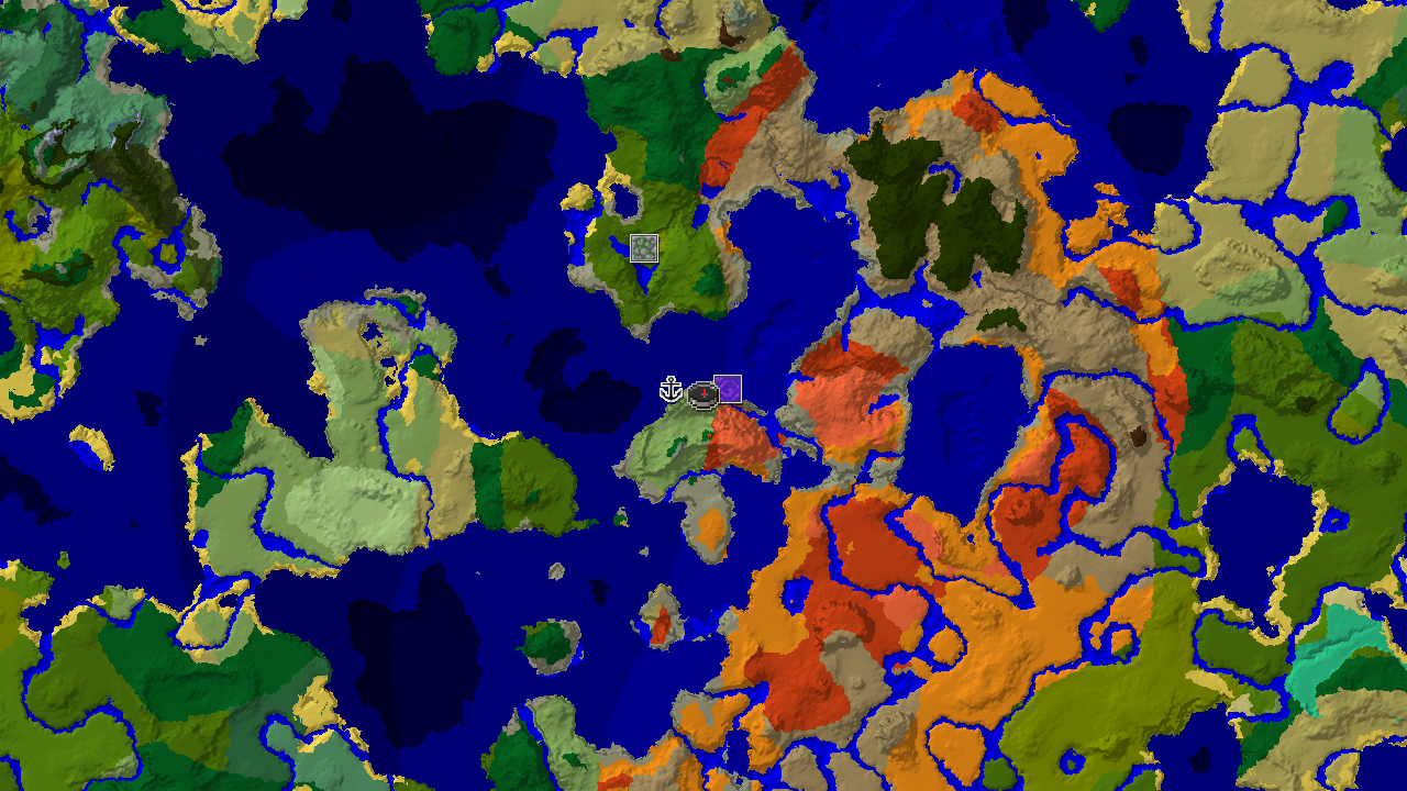A 2D biome map centered on spawn, showing nearby Stony Shore, Lukewarm Ocean, and Eroded Badlands.