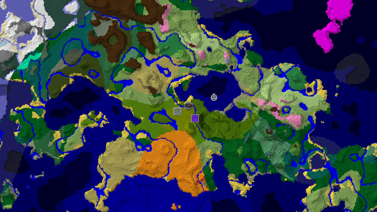 A top-down 2D biome map centered on spawn, showing a Bamboo Jungle spawn point with markers for a Jungle Temple and a Ruined Portal.