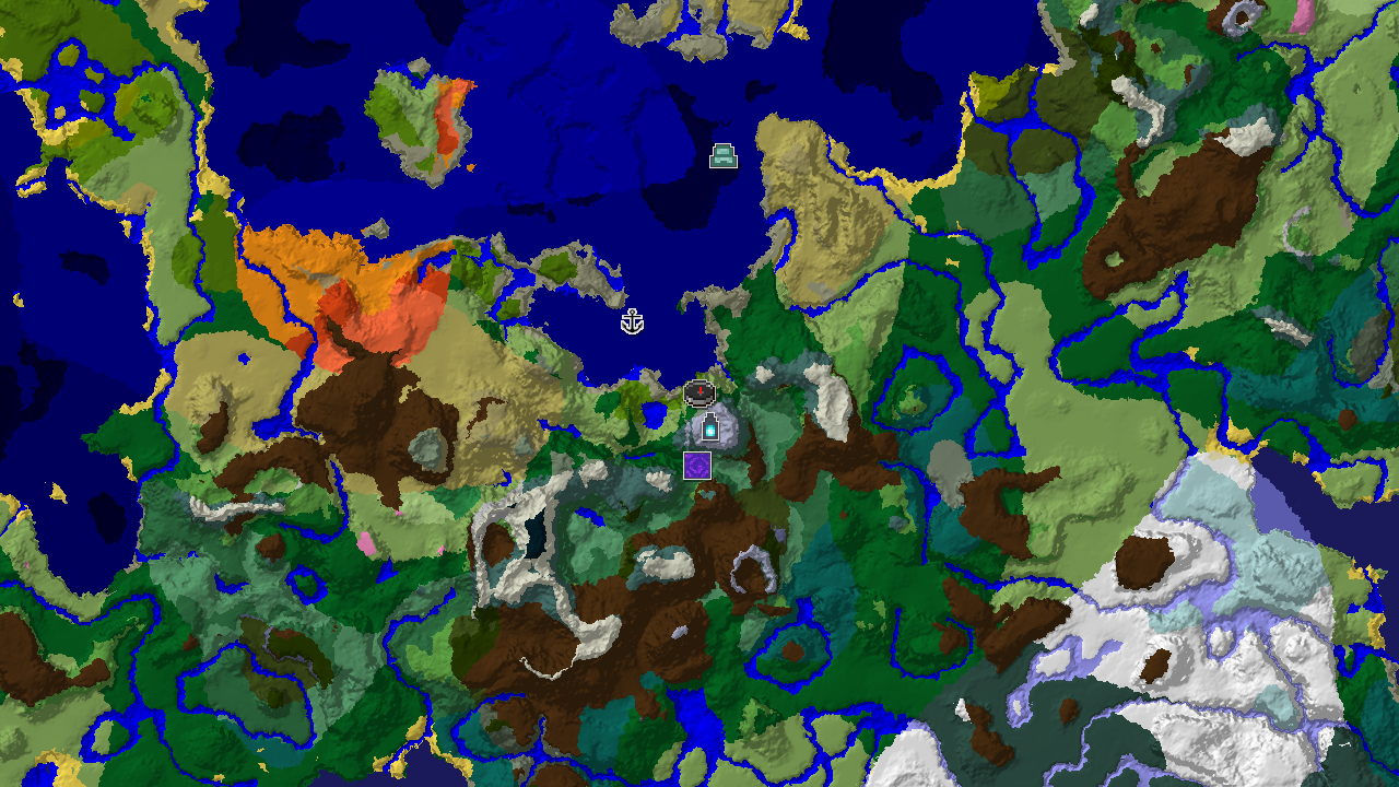 A top-down 2D biome map centered on spawn, showing Sparse Jungle, Forest, Lukewarm Ocean, and markers for an Ancient City and Ruined Portal.
