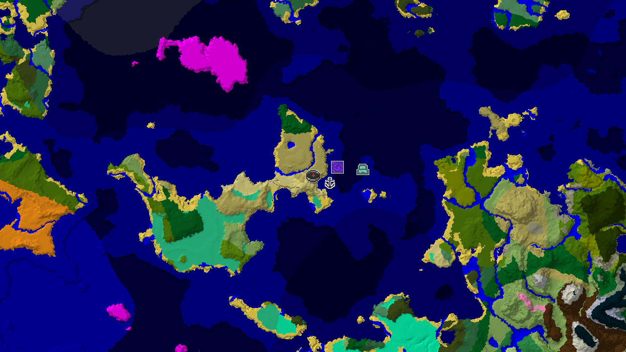 A top-down 2D biome map centered on the spawn point, showing Savanna, Lukewarm Ocean, and Mangrove Swamp biomes, with markers for a shipwreck and ruined portal.