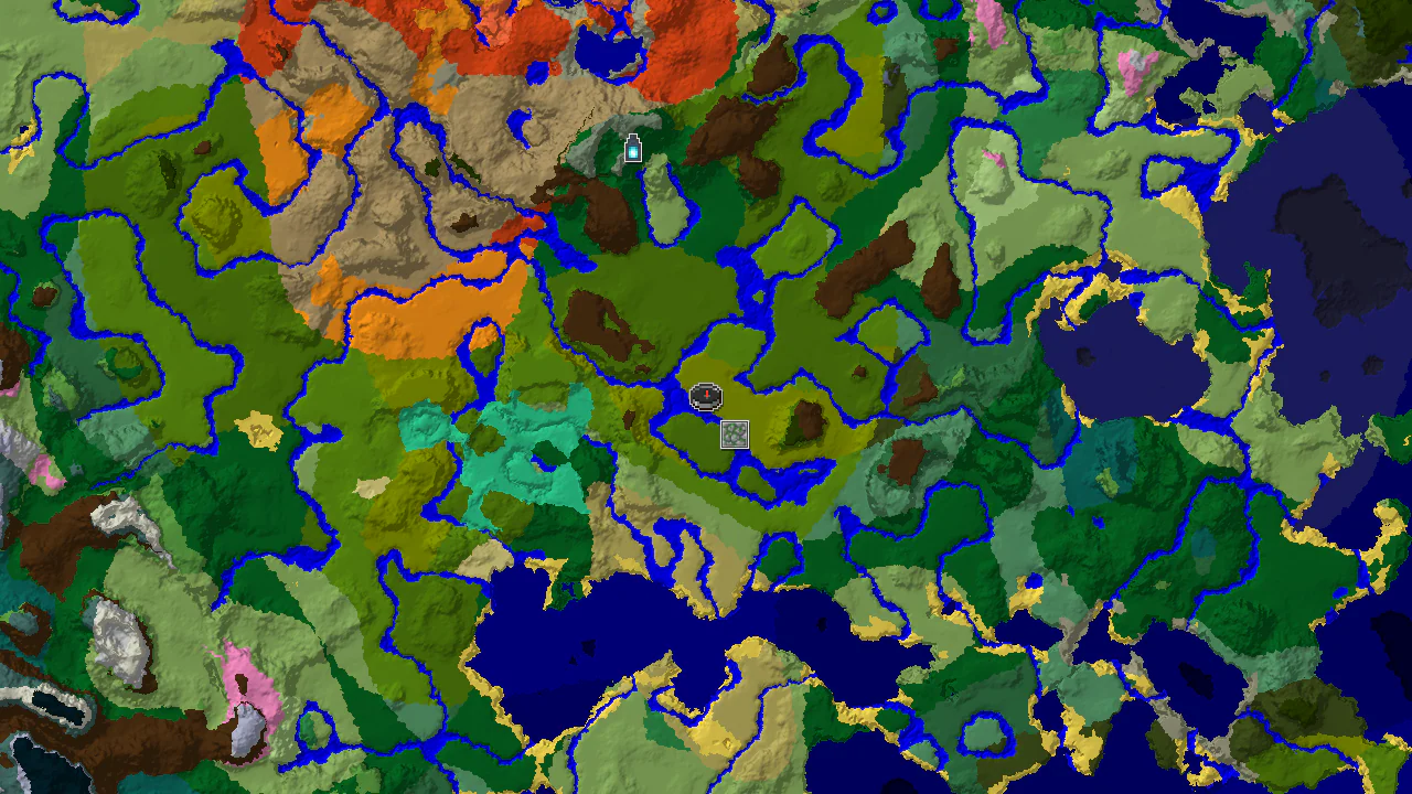 A 2D top-down biome map centered on the spawn point, showing the surrounding Bamboo Jungle and nearby Jungle biomes, with a marker for a Jungle Temple to the southeast.