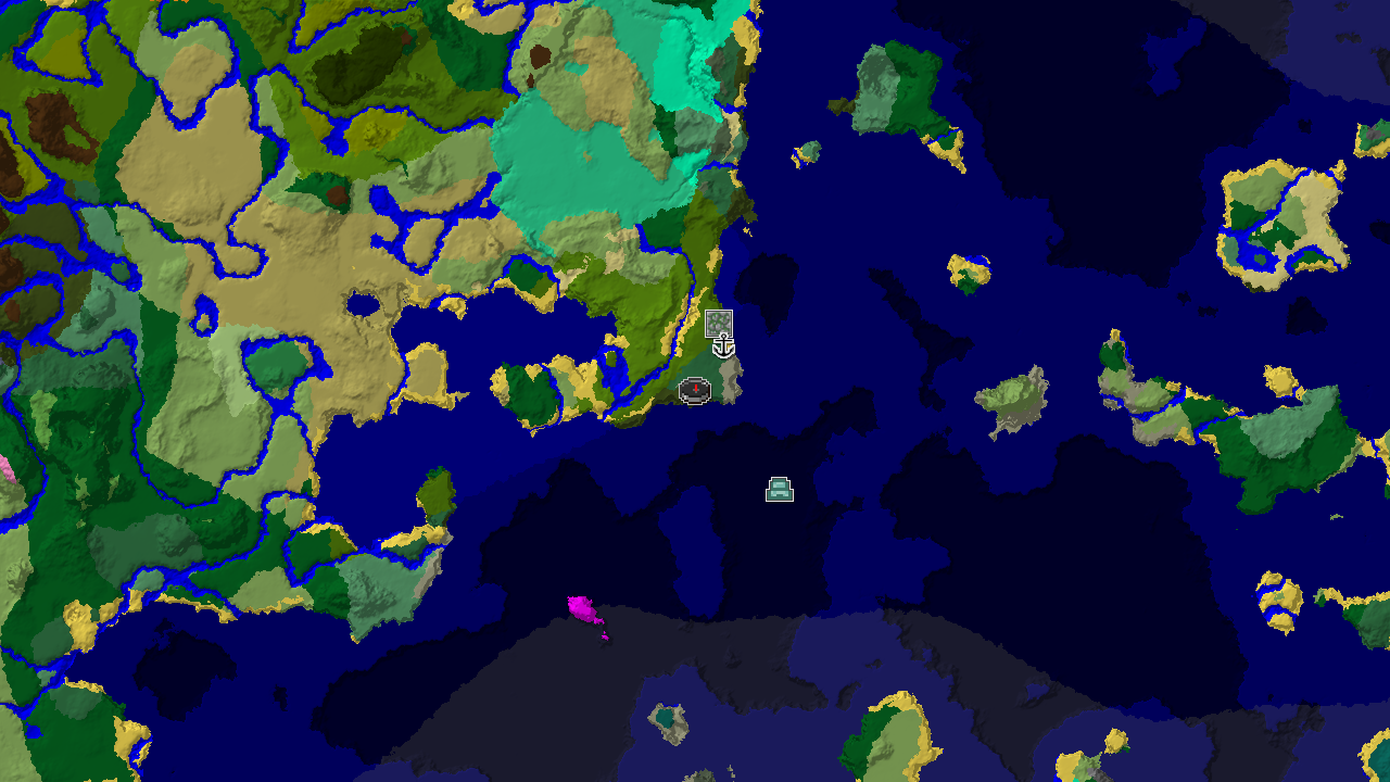 A 2D map centered on the spawn point, showing nearby biomes and markers for a Jungle Temple and Ocean Monument.