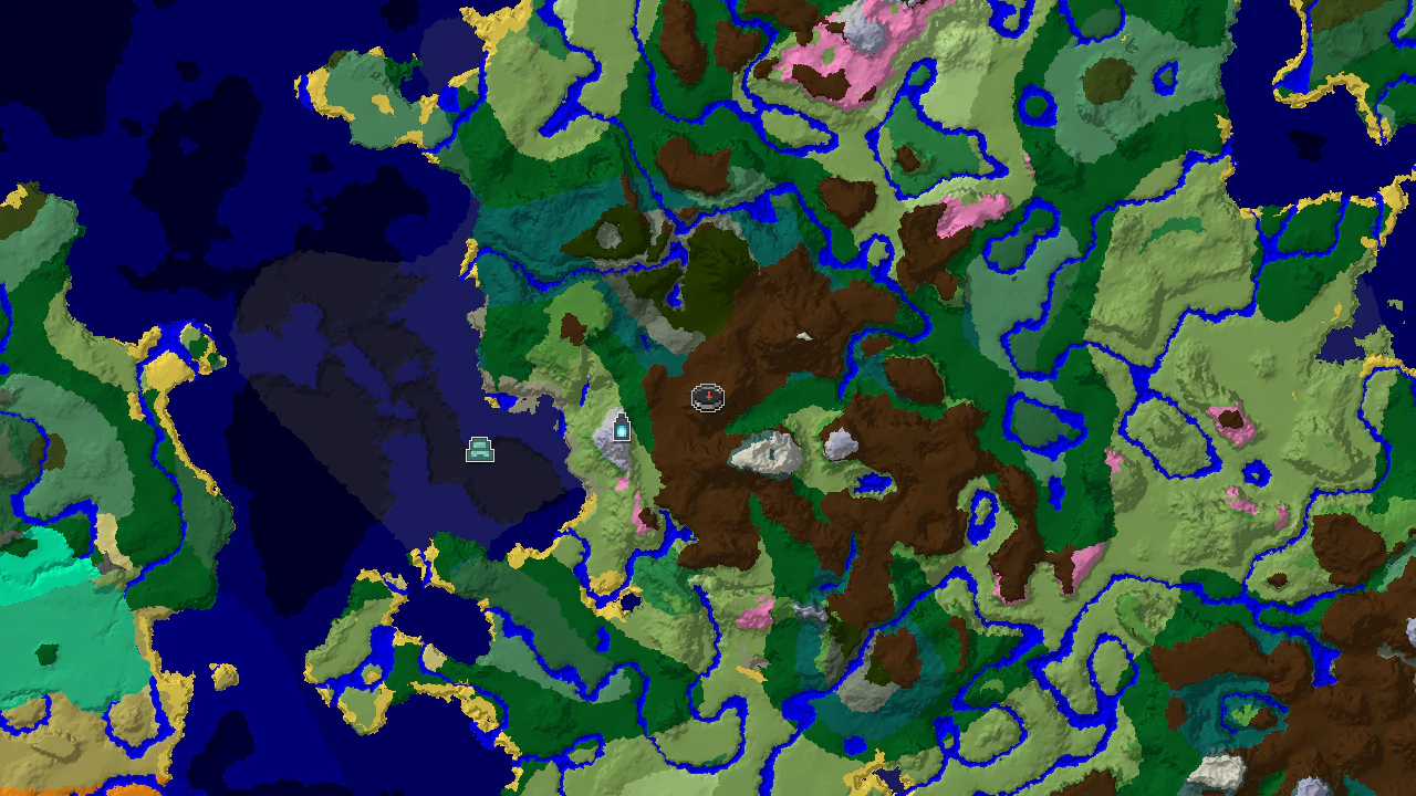 A top-down biome map shows a Meadow spawn, with a nearby Ancient City marker and an Ocean Monument farther away.