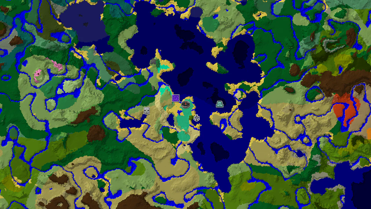 A 2D map of the Minecraft world, centered on the Mangrove Swamp spawn, showing nearby biomes and markers for structures like the Ruined Portal and Shipwreck.
