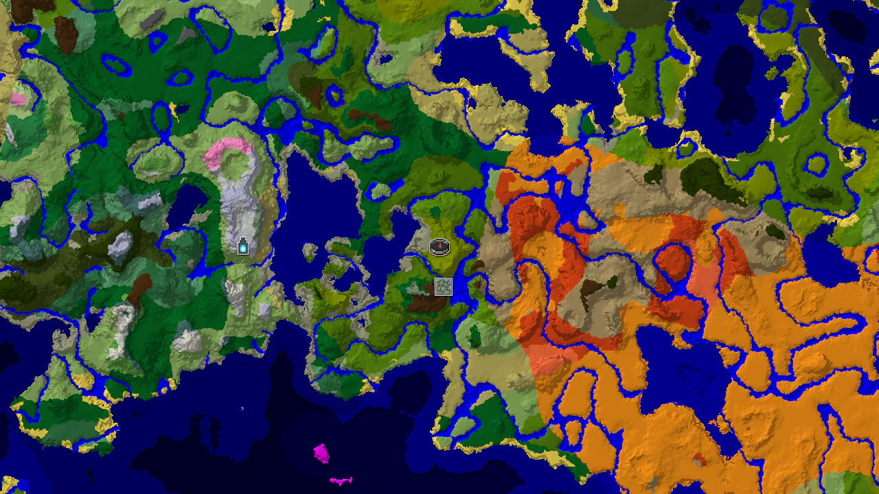 A 2D biome map centered on the spawn point, showing Bamboo Jungle at the start, with markers for a nearby Jungle Temple.