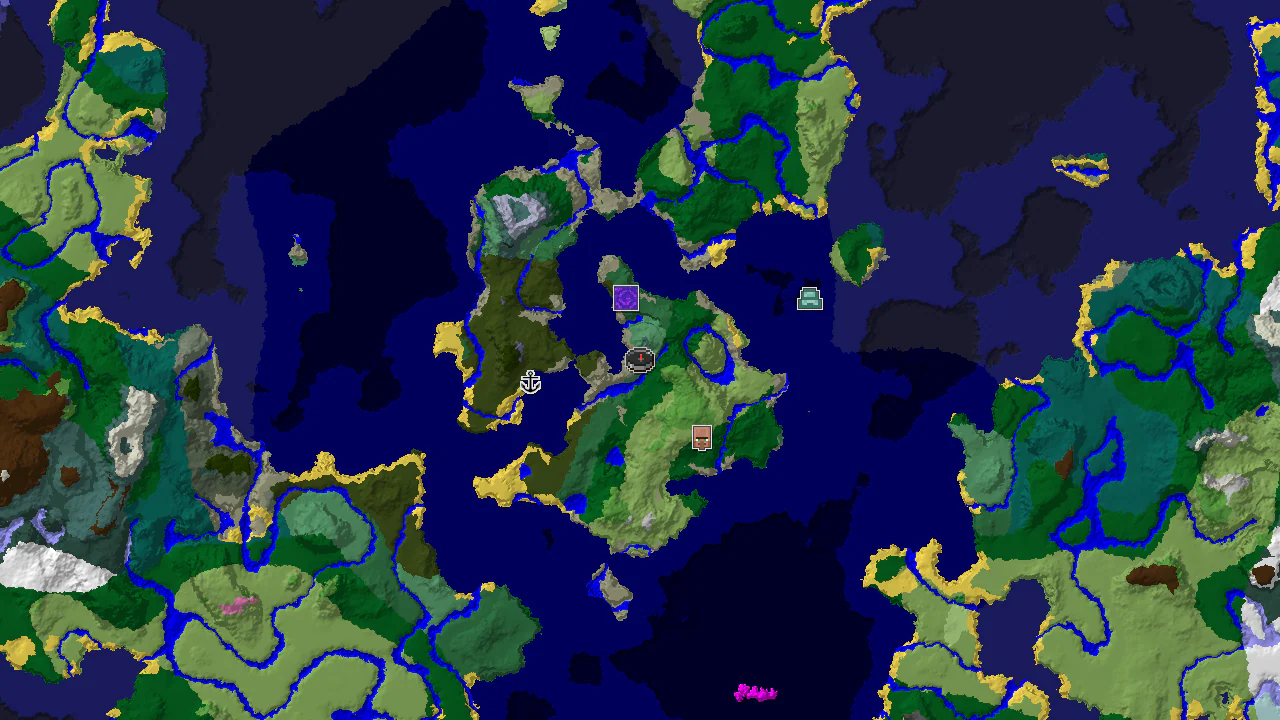 A top-down 2D biome map centered on spawn, showing Old Growth Birch Forest at the spawn point and markers for a nearby ruined portal, village, and shipwreck.