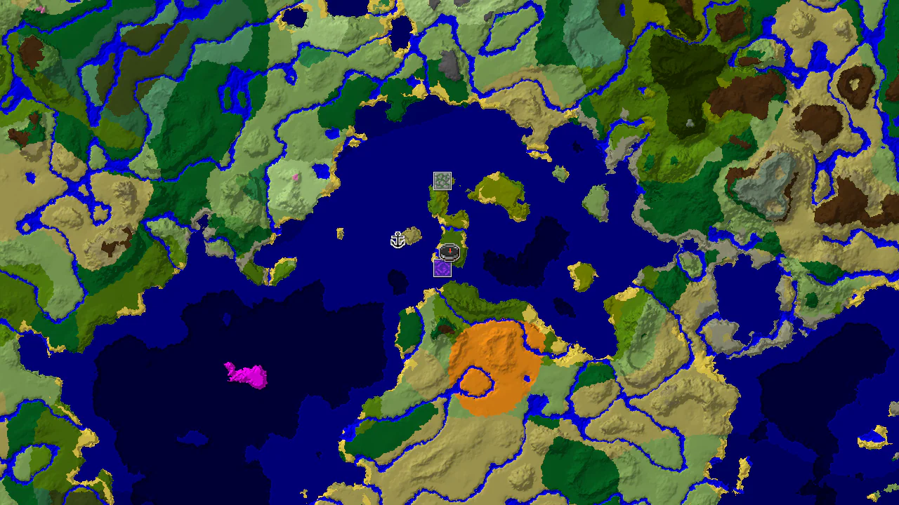 A 2D top-down biome map centered on spawn, showing jungle biomes, nearby ocean, and markers for a Ruined Portal and Bamboo Jungle.