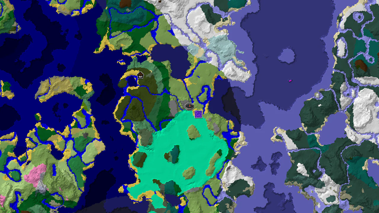 A 2D biome map centered on the spawn point, showing the surrounding Swamps, Plains, and a Woodland Mansion marker to the southwest.