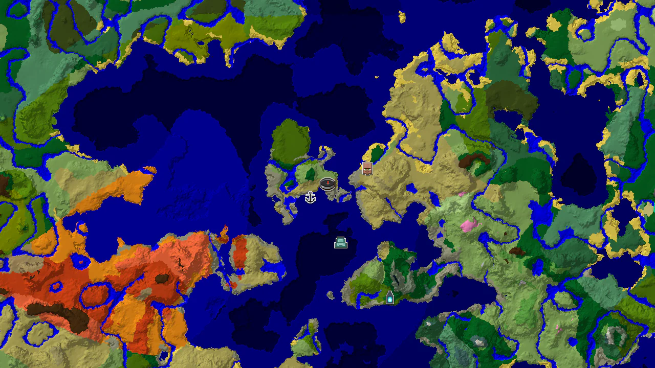 A 2D top-down biome map centered on the spawn point, showing Savanna, Ocean, and Plains, with markers for a nearby Shipwreck and Village.