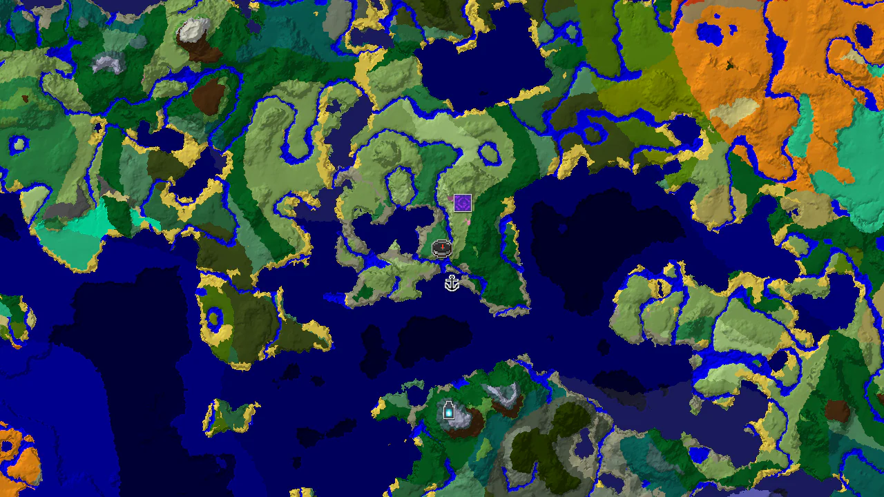 A top-down 2D biome map centered on spawn with a spawn marker and structure markers, highlighting a Flower Forest nearby.