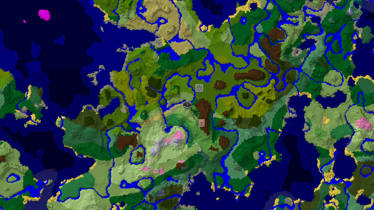 A top-down 2D biome map centered on the spawn point, with markers for a Jungle Temple and a Village.