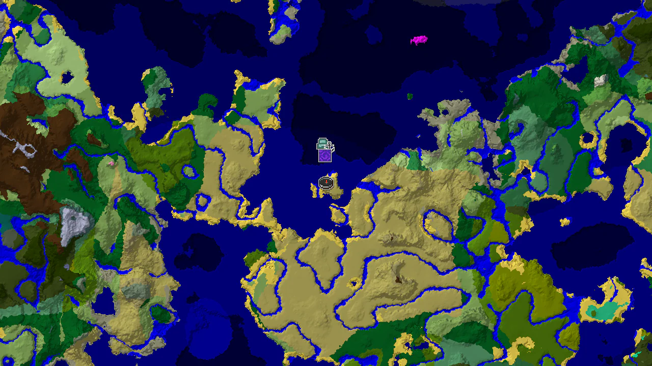 A 2D biome map centered on the spawn point, showing Savanna, Lukewarm Ocean, and River biomes, with markers for a Ruined Portal, Shipwreck, and Ocean Monument.