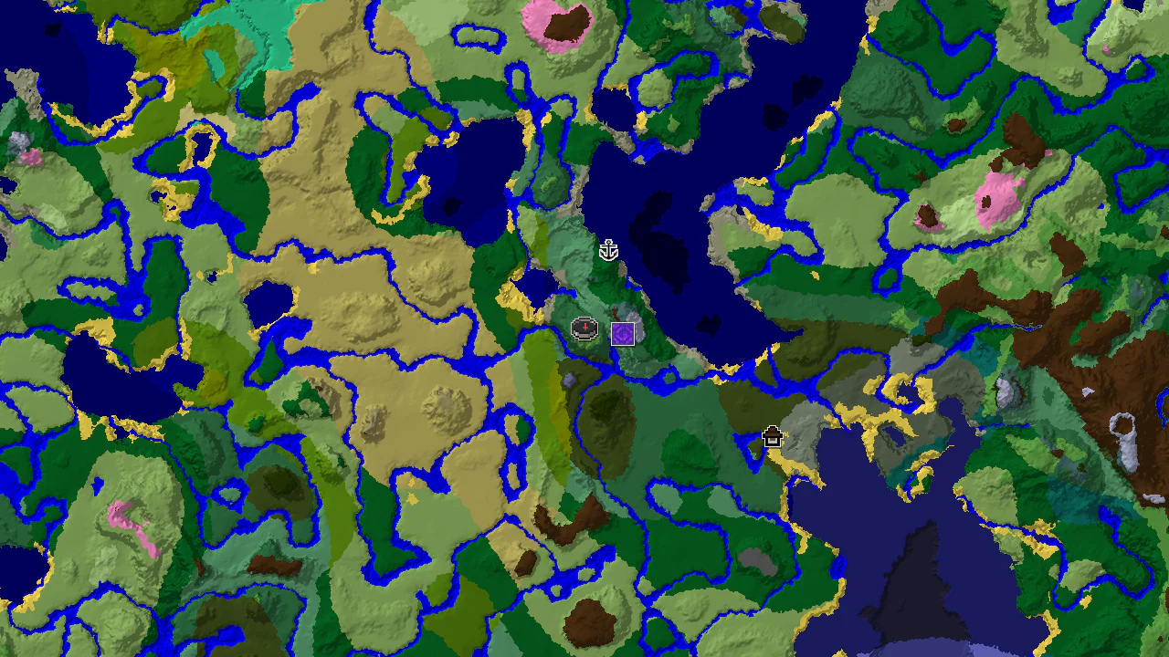 A 2D top-down biome map centered on spawn, showing a nearby Bamboo Jungle, Ruined Portal, and Shipwreck.