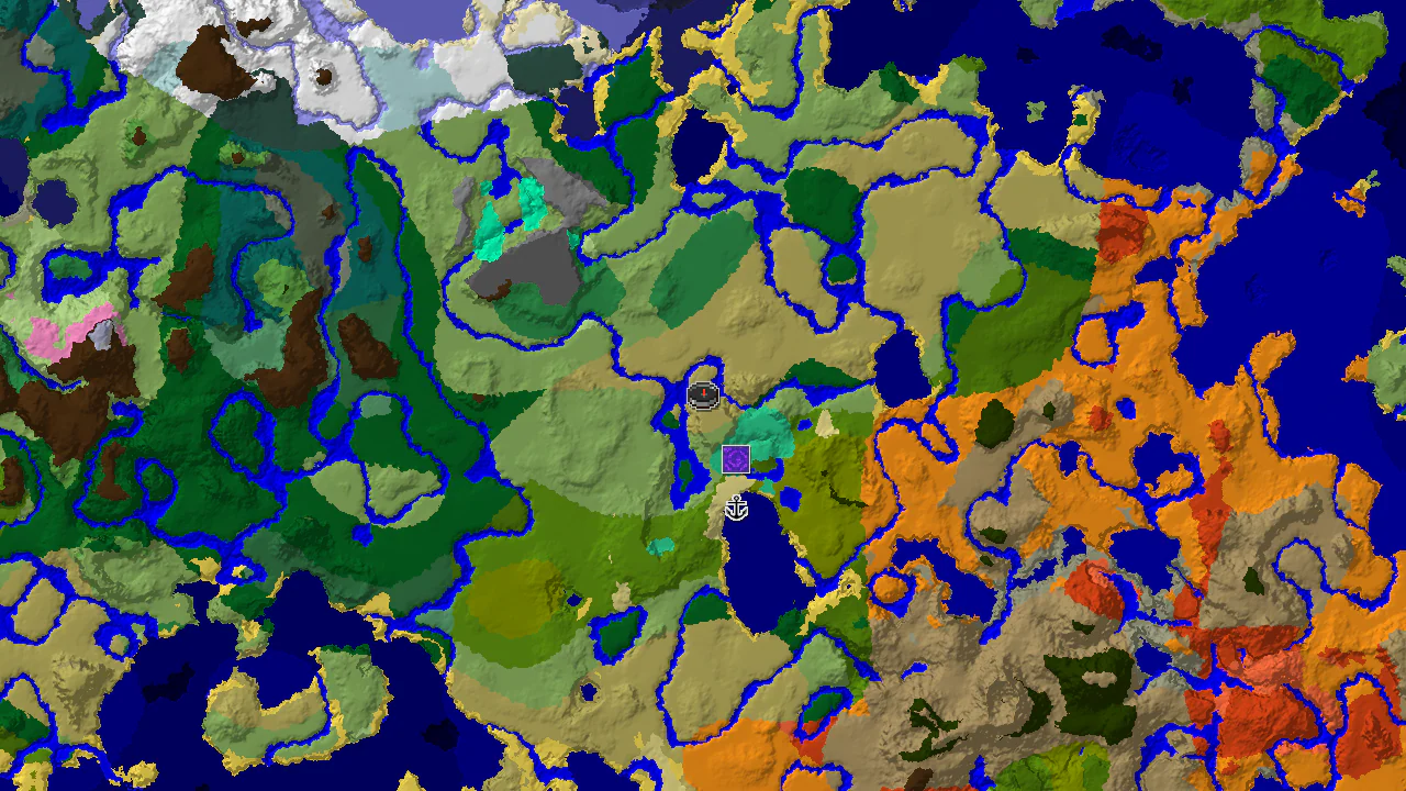 A top-down 2D biome map centered on the spawn point, showing Savanna, River, Plains, and nearby Mangrove Swamps, with markers for a Ruined Portal and Shipwreck.