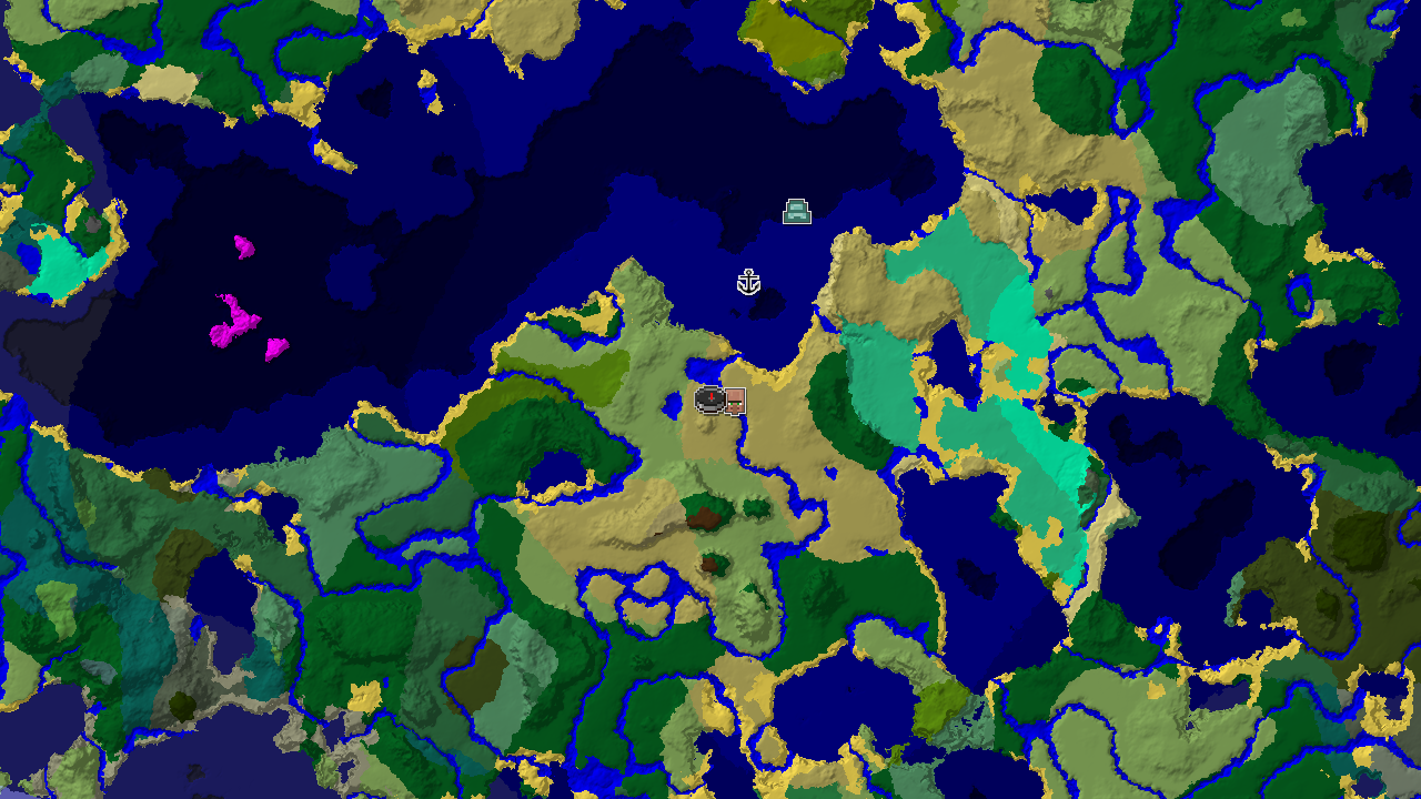 A 2D biome map centered on the spawn point, marked in a savanna biome, showing nearby structures including an abandoned village and a shipwreck.